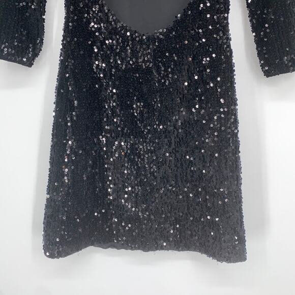 ZARA Velvet Sequin Dress Open Back Sparkle High Neck Dress, Black - Picture 10 of 13
